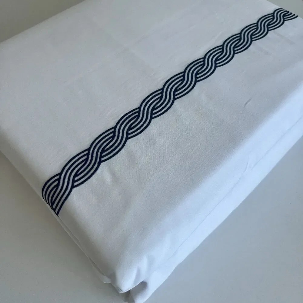 Ralph Lauren Spencer Cable Embroidered Queen Duvet Cover White Navy Cotton NEW